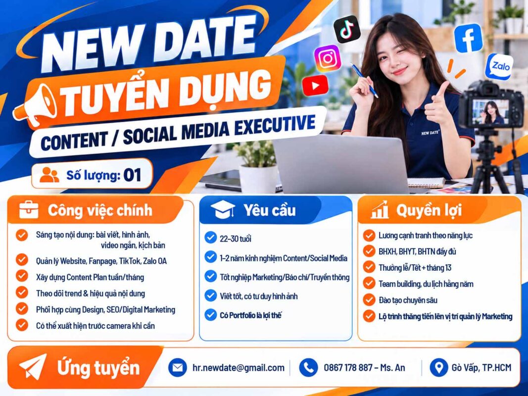 Tuyển Dụng Content/Social Media Executive | NEW DATE